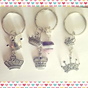 3 Crown Keychains w/ Purple Heart Charm